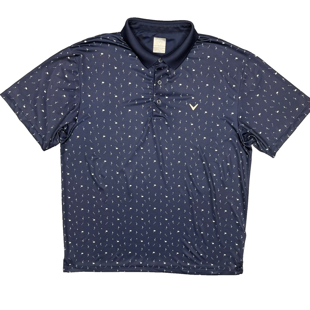 Callaway Golf Shirt Martini Print Short Sleeve Stretch Polo Blue Large